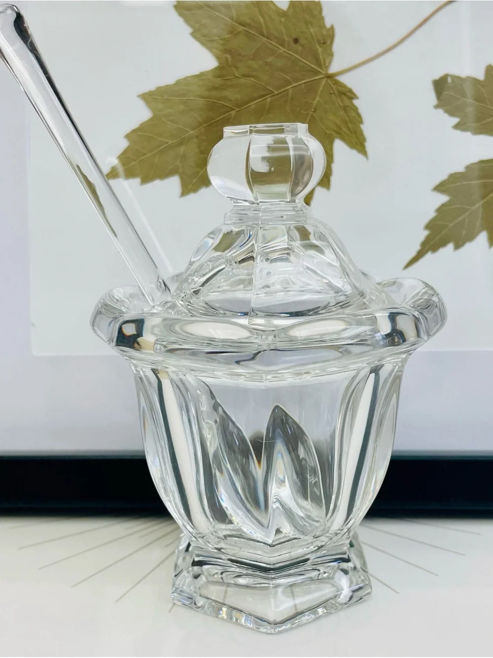 Baccarat Crystal “Harcourt Missouri Bretagne” Jam/ Condiment Jar W/ Lid & Spoon